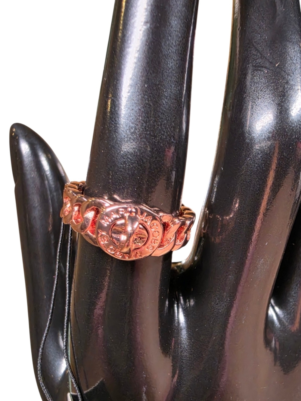 Marc Jacobs Rose Gold Chain-Link Turnlock Logo Ring NWT & Dusty! Sz 8 (M/L) - Picture 3 of 9